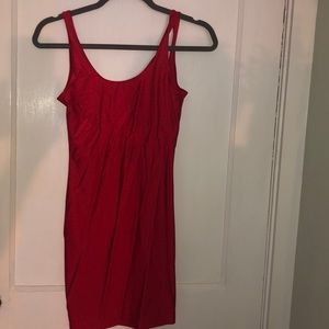 Tight, silky, red dress